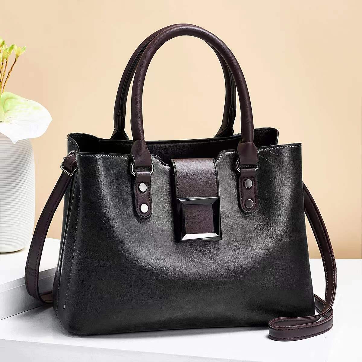 LoomTech™ Big Buckle Shoulder Bag – Large PU Leather Work & Office Crossbody Handbag for Women