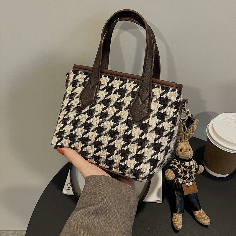 LoomTech™ Houndstooth Wool Shoulder Bag – Checkerboard Portable Tote & Messenger Handbag