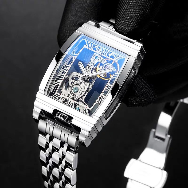 Daystar Classic Square™ — Unisex Mechanical Watch with Stainless Steel Case & Genuine Leather Strap (3ATM Waterproof)