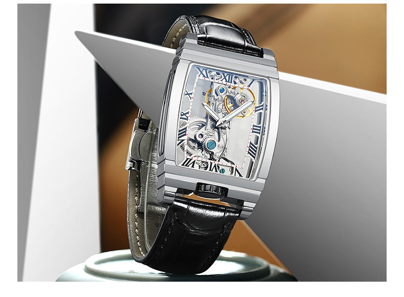 Daystar Classic Square™ — Unisex Mechanical Watch with Stainless Steel Case & Genuine Leather Strap (3ATM Waterproof)