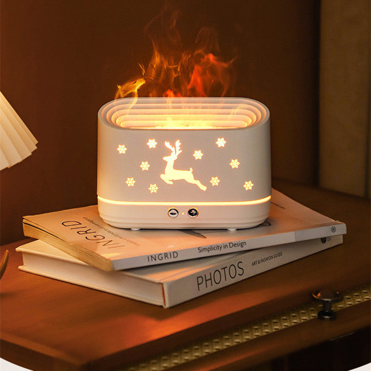 LoomTech™ Elk Flame Aroma Diffuser – USB Quiet Humidifier & Night Light Lamp for Christmas Home Décor