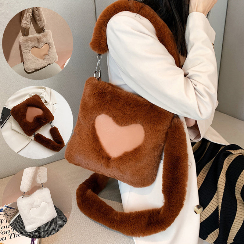 LoomTech™ Love Winter Plush Tote Bag – Large Soft Shoulder Handbag for Women