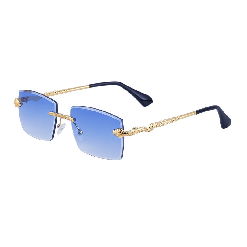 LoomTech™ Men’s Rimless Sunglasses – UV400 Protective Fashion Eyewear with Wood Grain Metal Detail