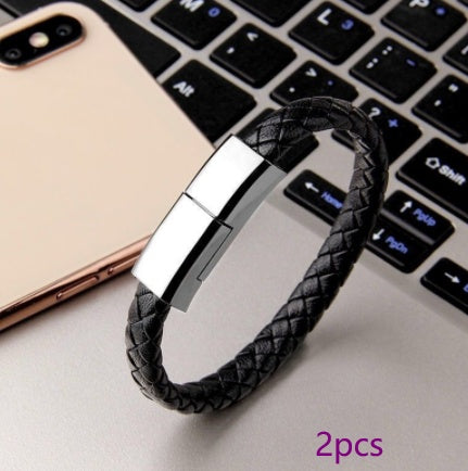 LoomTech™ Leather Bracelet Charger – USB Data Cable for iPhone, Type-C & Android Devices
