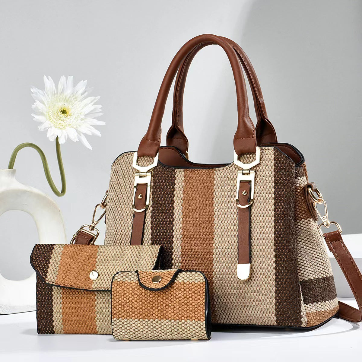 LoomTech™ Canvas Contrast-Color Crossbody Handbag – Large Capacity Mother & Son Set