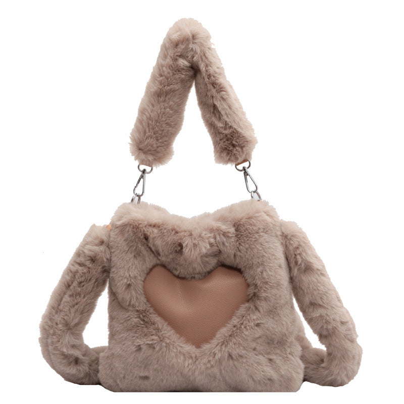 LoomTech™ Love Winter Plush Tote Bag – Large Soft Shoulder Handbag for Women