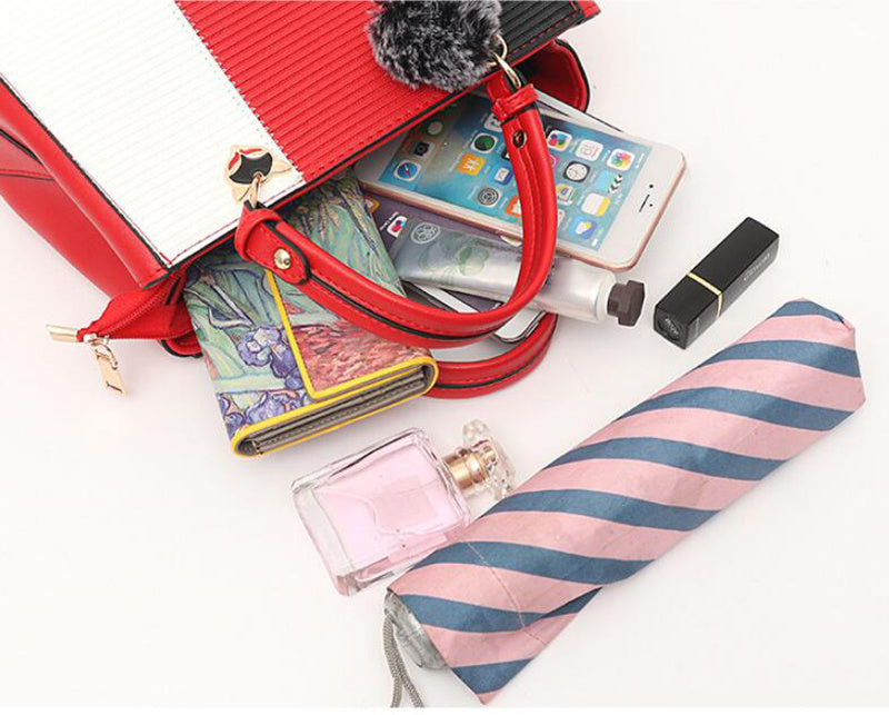 LoomTech™ Women’s Patchwork Handbag with Hairball Ornament – Elegant Tote & Crossbody Purse
