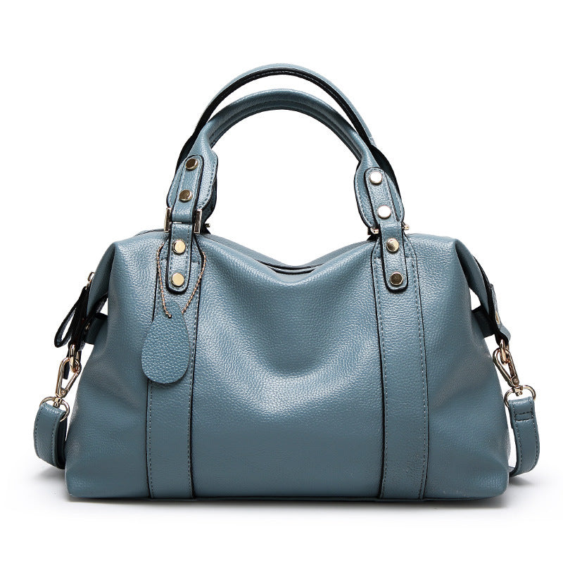 LoomTech™ Retro Boston Shoulder Bag – Genuine Leather Rivet Design Crossbody Handbag for Women