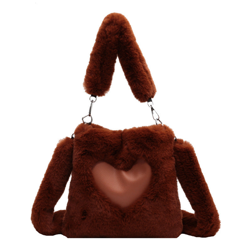 LoomTech™ Love Winter Plush Tote Bag – Large Soft Shoulder Handbag for Women