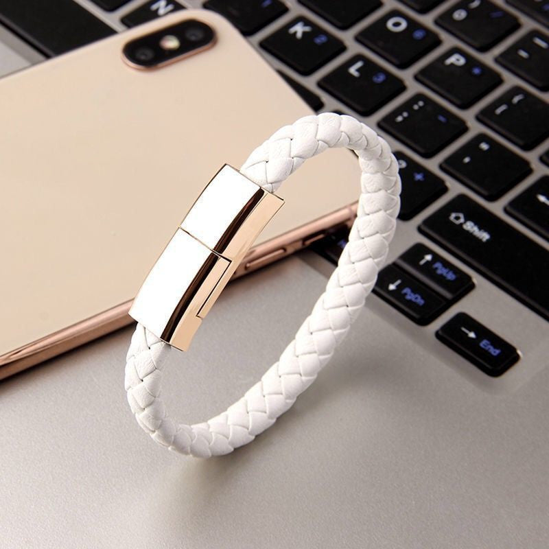 LoomTech™ Leather Bracelet Charger – USB Data Cable for iPhone, Type-C & Android Devices