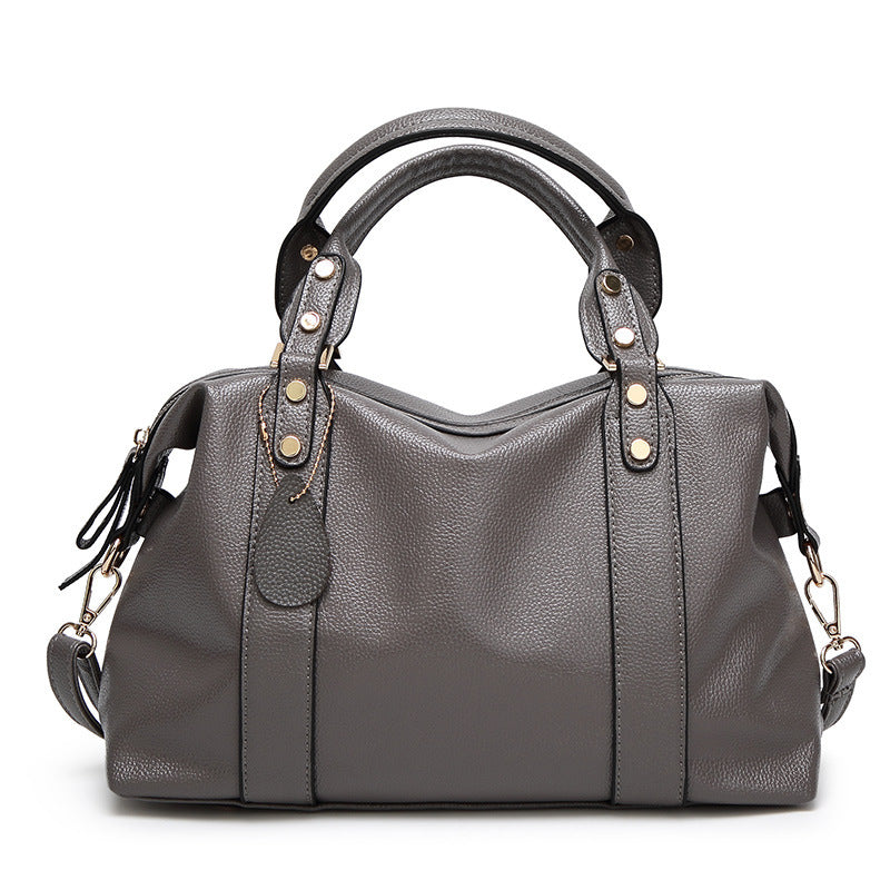 LoomTech™ Retro Boston Shoulder Bag – Genuine Leather Rivet Design Crossbody Handbag for Women