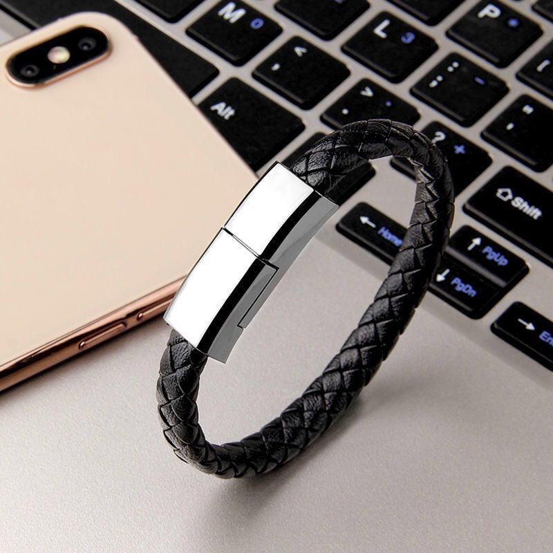 LoomTech™ Leather Bracelet Charger – USB Data Cable for iPhone, Type-C & Android Devices