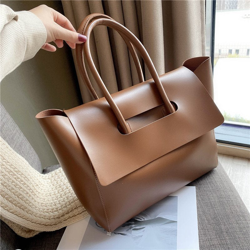 LoomTech™ Women’s Retro PU Leather Shoulder Bag – Large Capacity Solid-Color Tote Handbag
