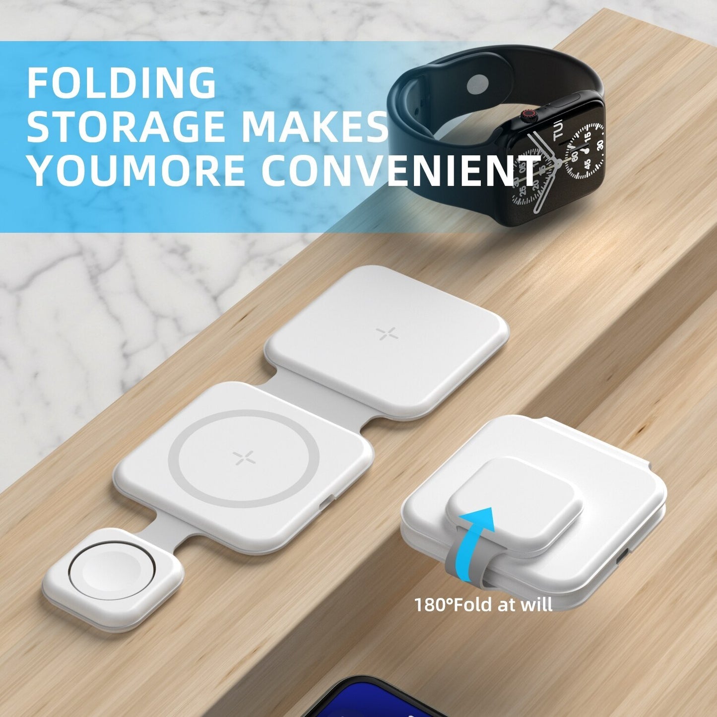 LoomTech™ 3-in-1 Magnetic Foldable Wireless Charging Station – 15W Fast Charger for iPhone, AirPods & Smartwatch (FD-308)