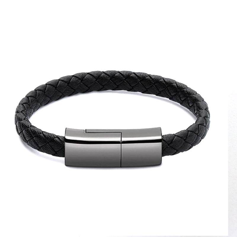 LoomTech™ Leather Bracelet Charger – USB Data Cable for iPhone, Type-C & Android Devices