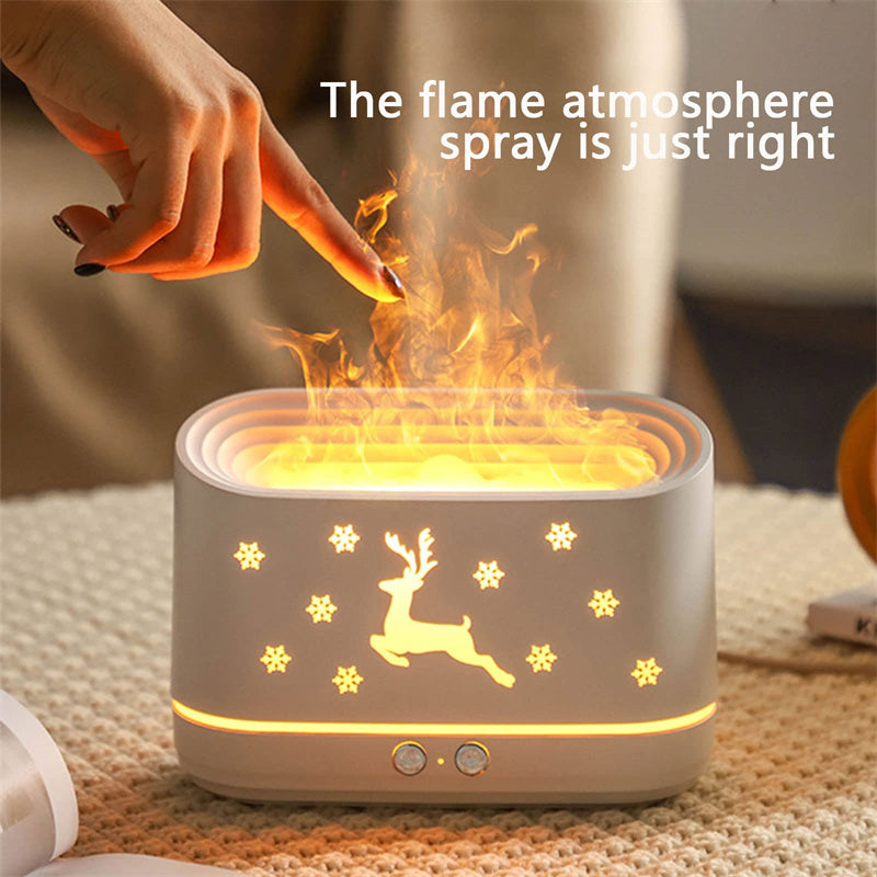 LoomTech™ Elk Flame Aroma Diffuser – USB Quiet Humidifier & Night Light Lamp for Christmas Home Décor