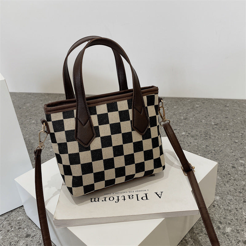 LoomTech™ Houndstooth Wool Shoulder Bag – Checkerboard Portable Tote & Messenger Handbag