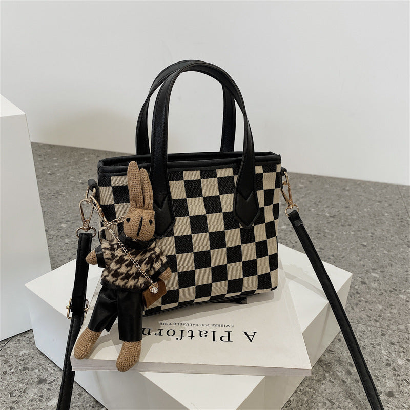 LoomTech™ Houndstooth Wool Shoulder Bag – Checkerboard Portable Tote & Messenger Handbag