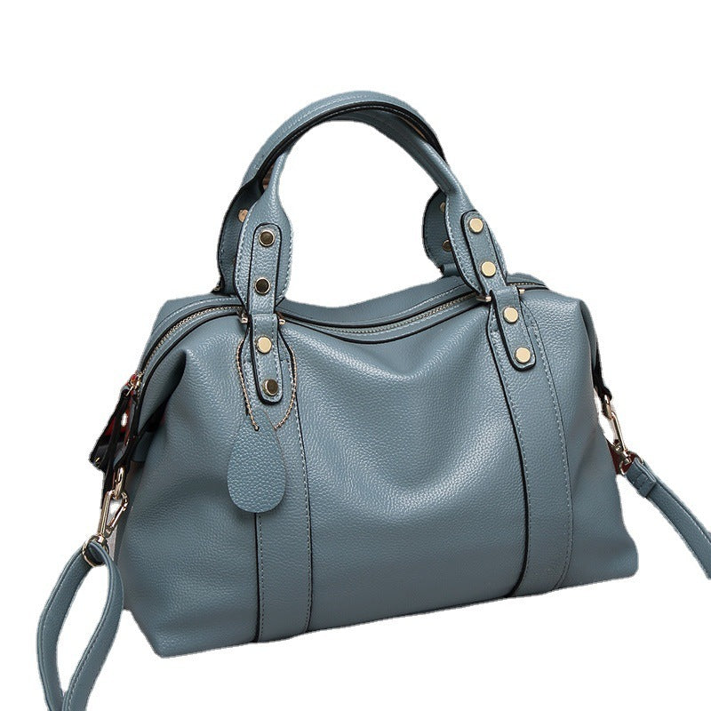 LoomTech™ Retro Boston Shoulder Bag – Genuine Leather Rivet Design Crossbody Handbag for Women