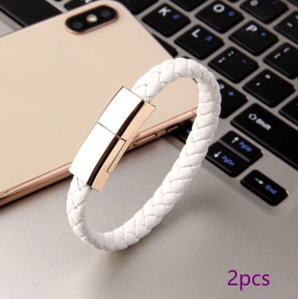 LoomTech™ Leather Bracelet Charger – USB Data Cable for iPhone, Type-C & Android Devices