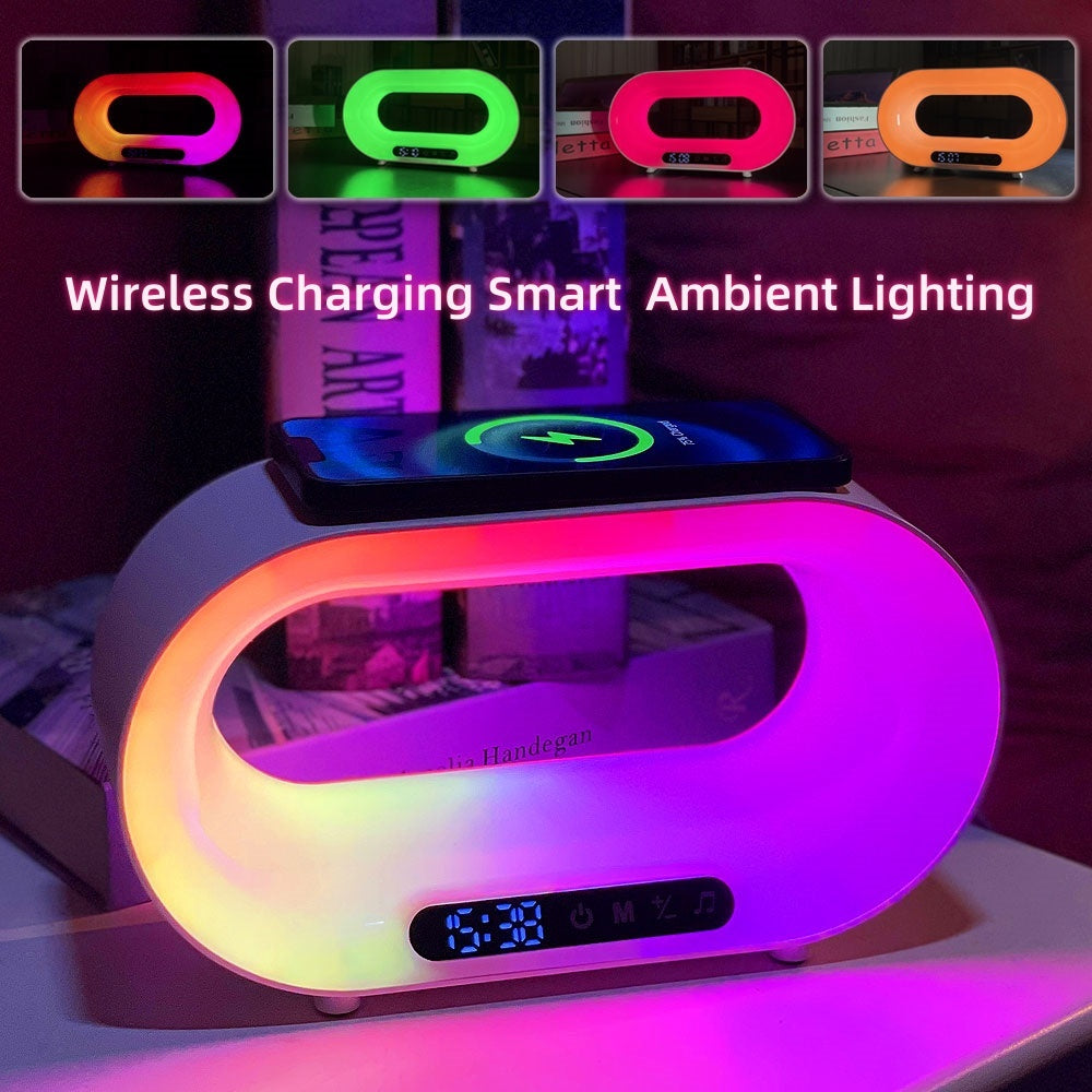 LoomTech™ Smart 3-in-1 LED Night Light – APP-Controlled RGB Desk Lamp with Wireless Charger & Alarm Clock