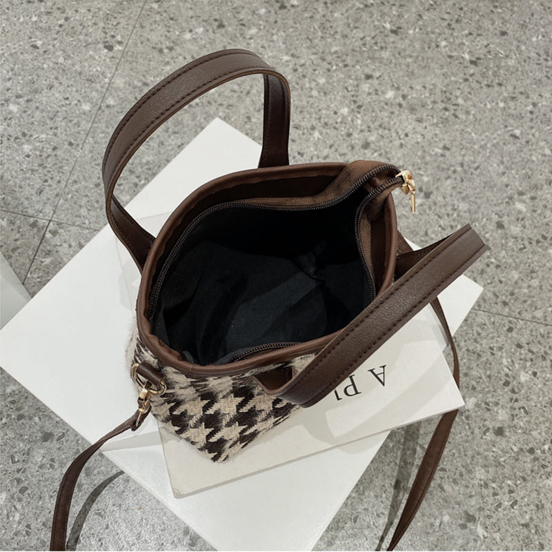LoomTech™ Houndstooth Wool Shoulder Bag – Checkerboard Portable Tote & Messenger Handbag