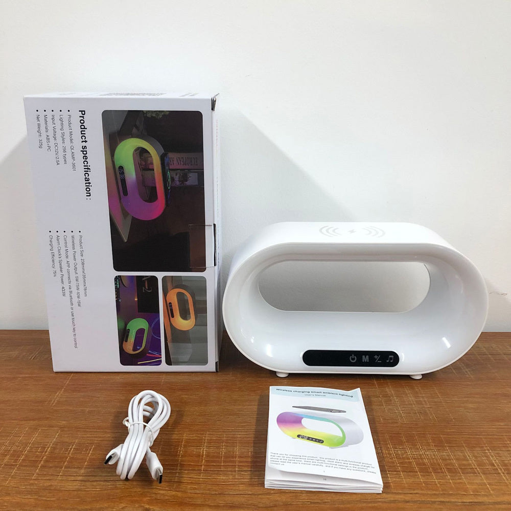 LoomTech™ Smart 3-in-1 LED Night Light – APP-Controlled RGB Desk Lamp with Wireless Charger & Alarm Clock