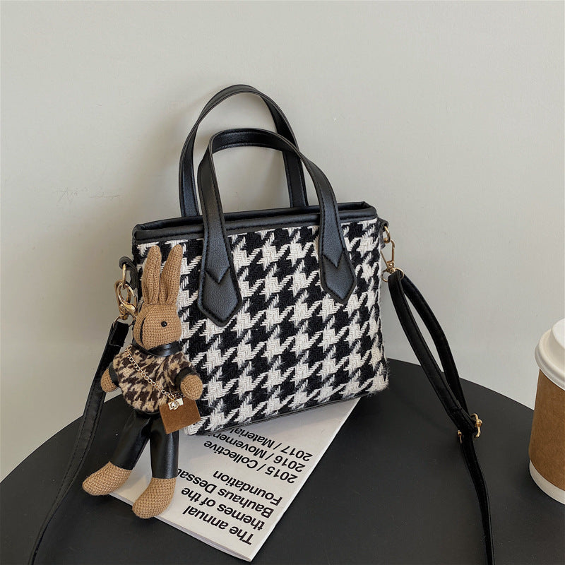 LoomTech™ Houndstooth Wool Shoulder Bag – Checkerboard Portable Tote & Messenger Handbag