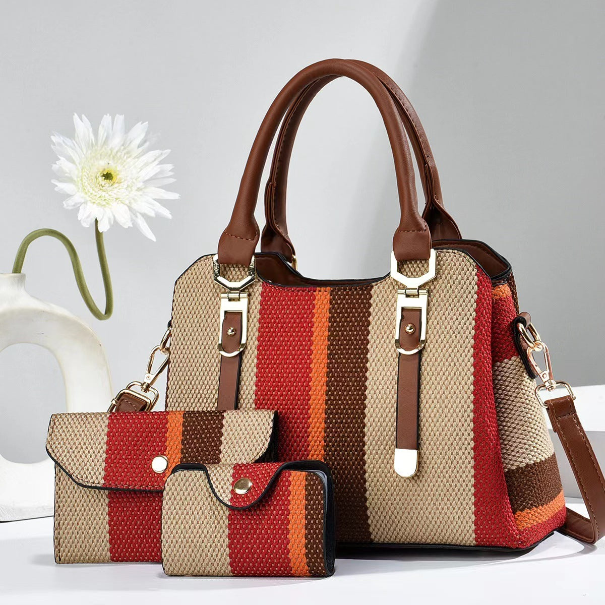 LoomTech™ Canvas Contrast-Color Crossbody Handbag – Large Capacity Mother & Son Set