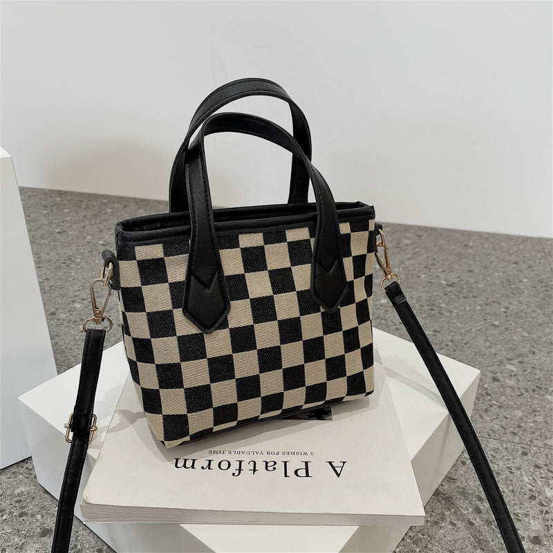 LoomTech™ Houndstooth Wool Shoulder Bag – Checkerboard Portable Tote & Messenger Handbag