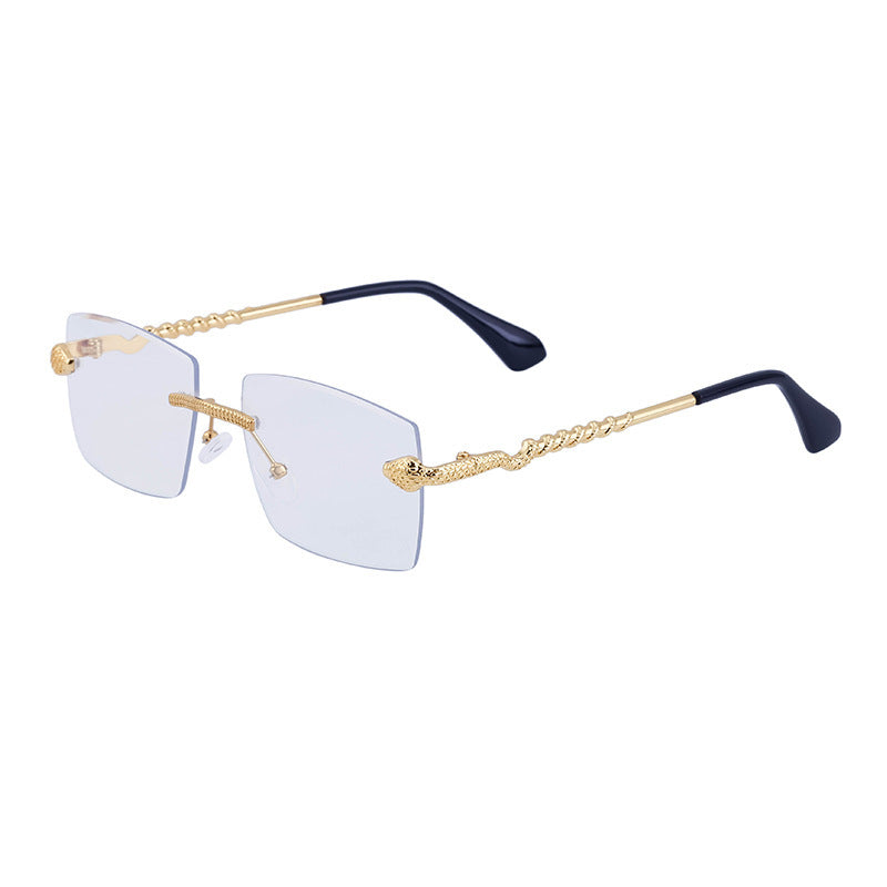 LoomTech™ Men’s Rimless Sunglasses – UV400 Protective Fashion Eyewear with Wood Grain Metal Detail