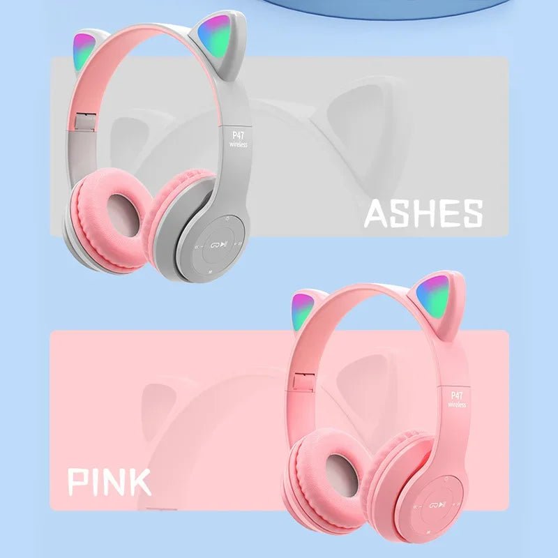 LoomTech Cat Ear Wireless Headphones – Bluetooth Over-Ear Stereo Headset with LED Lights & Deep Bass
