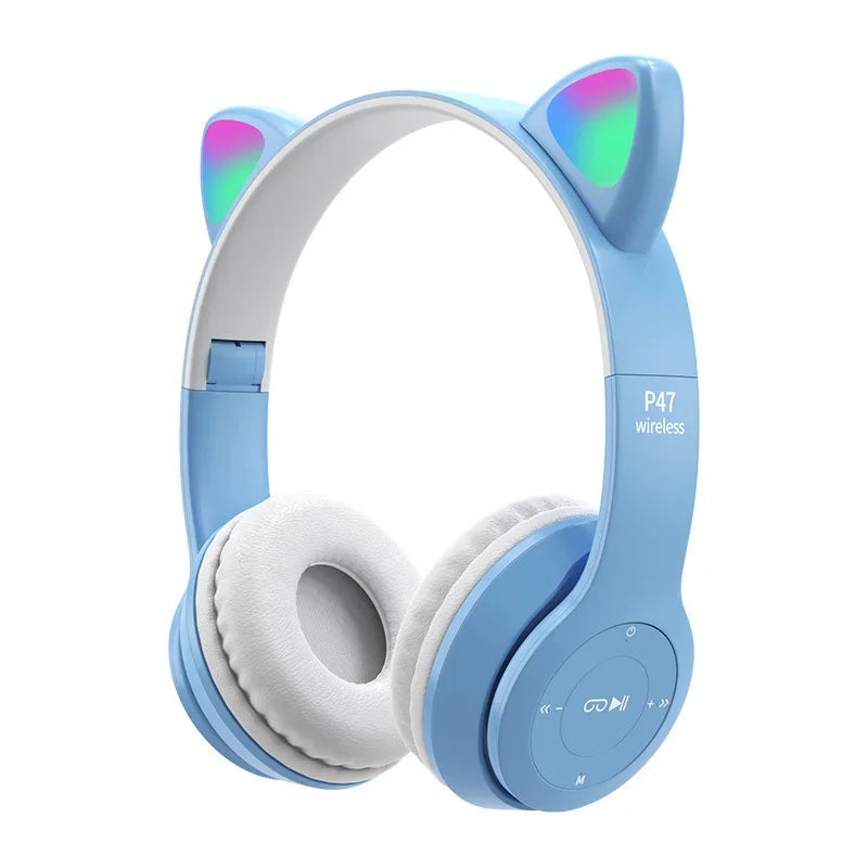 LoomTech Cat Ear Wireless Headphones – Bluetooth Over-Ear Stereo Headset with LED Lights & Deep Bass