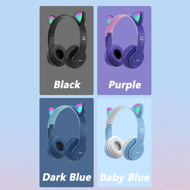 LoomTech Cat Ear Wireless Headphones – Bluetooth Over-Ear Stereo Headset with LED Lights & Deep Bass