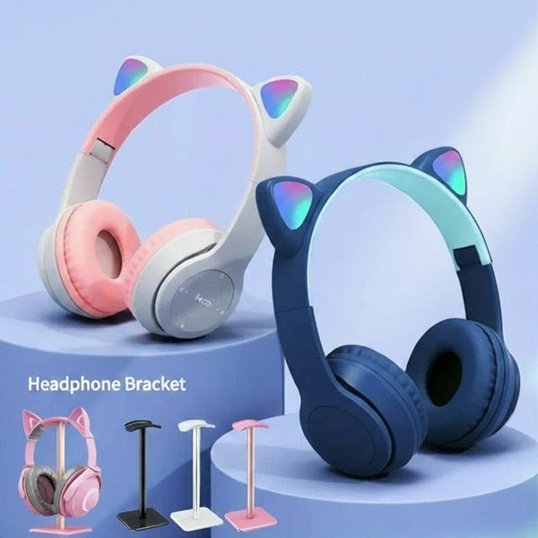 LoomTech Cat Ear Wireless Headphones – Bluetooth Over-Ear Stereo Headset with LED Lights & Deep Bass
