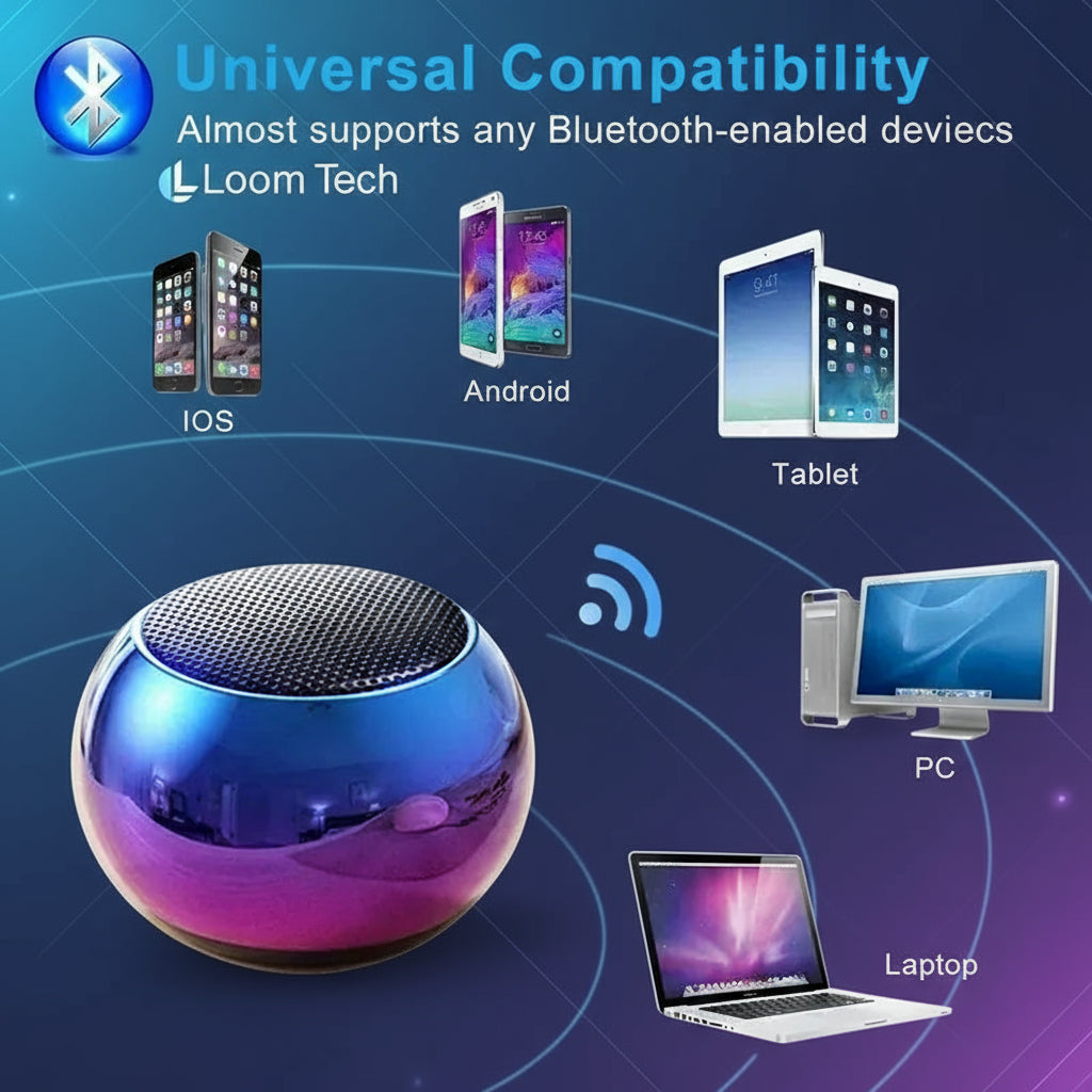 LoomTech Steel Mini Bluetooth Speaker – Portable Heavy Bass Wireless Subwoofer for Indoors & Outdoors