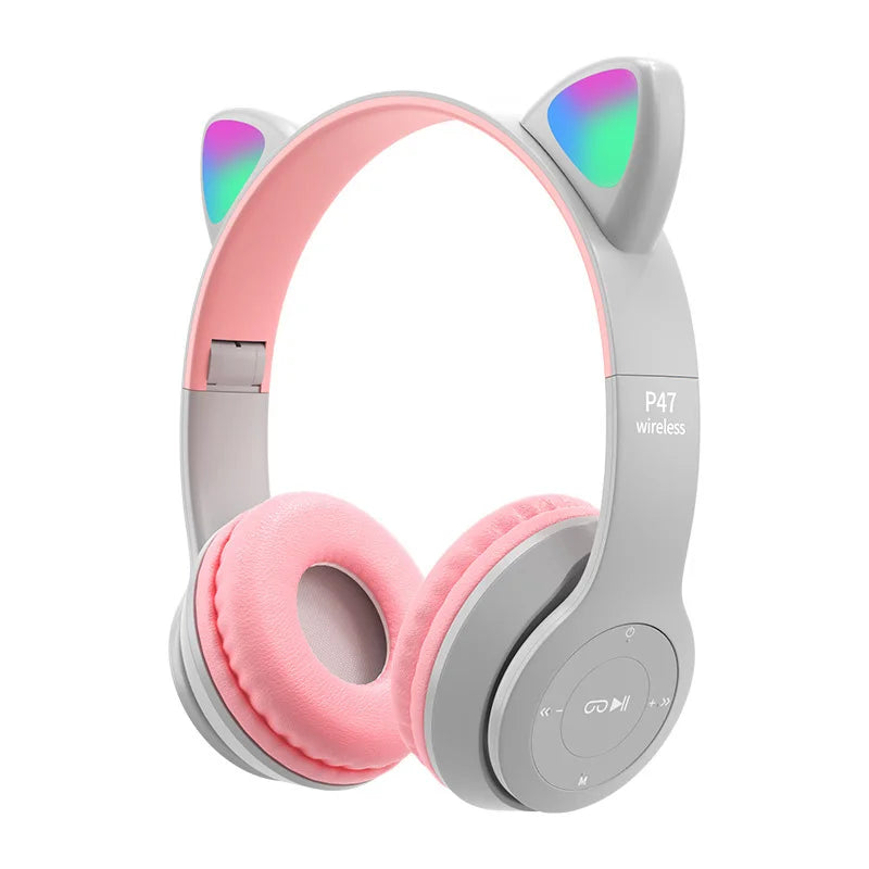 LoomTech Cat Ear Wireless Headphones – Bluetooth Over-Ear Stereo Headset with LED Lights & Deep Bass