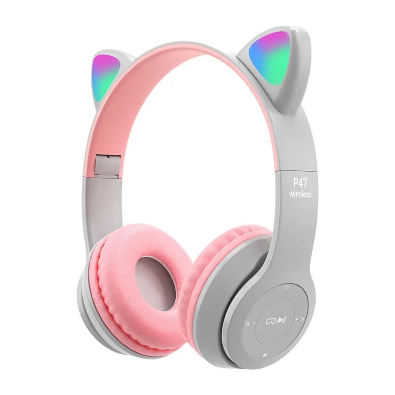 LoomTech Cat Ear Wireless Headphones – Bluetooth Over-Ear Stereo Headset with LED Lights & Deep Bass