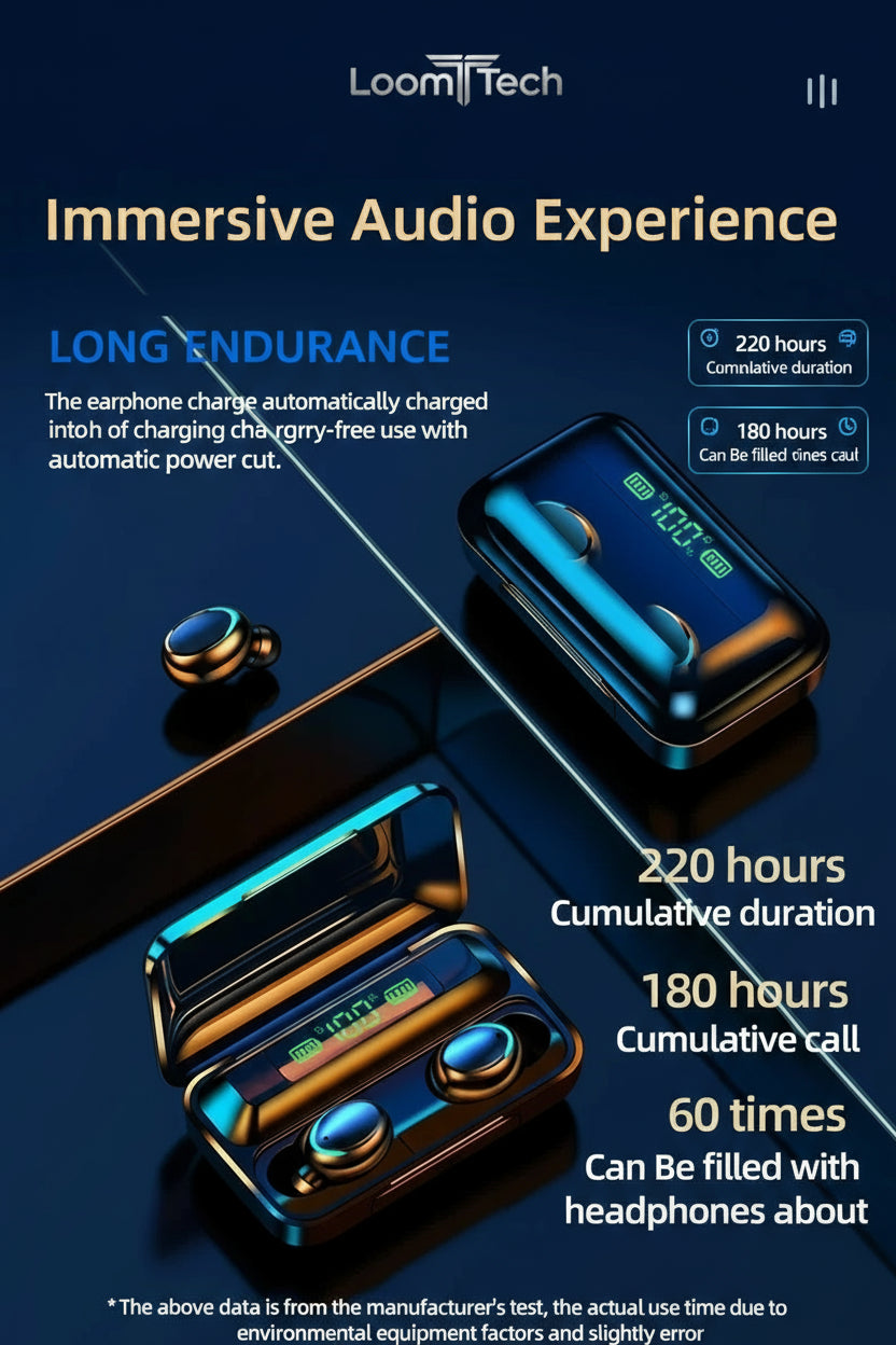 LoomTech F9-5 Wireless Earbuds – Bluetooth 5.3 Hi-Fi Stereo Headphones with Mic & Waterproof Design
