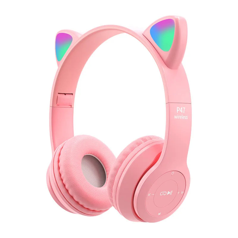 LoomTech Cat Ear Wireless Headphones – Bluetooth Over-Ear Stereo Headset with LED Lights & Deep Bass