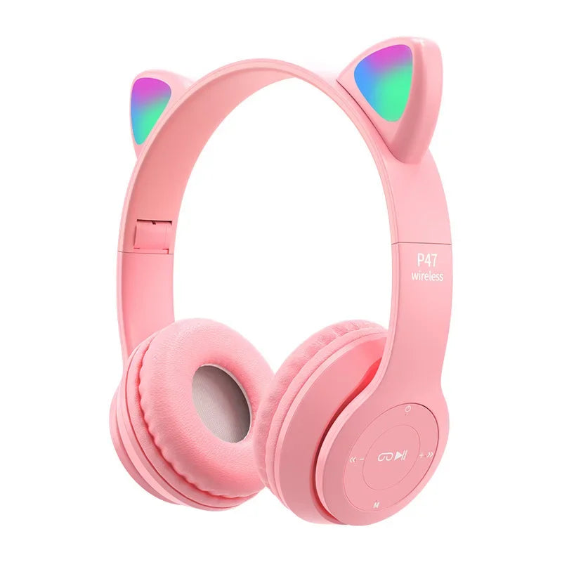 LoomTech Cat Ear Wireless Headphones – Bluetooth Over-Ear Stereo Headset with LED Lights & Deep Bass