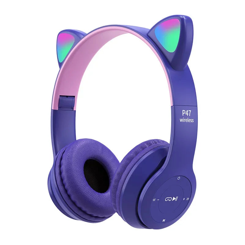 LoomTech Cat Ear Wireless Headphones – Bluetooth Over-Ear Stereo Headset with LED Lights & Deep Bass