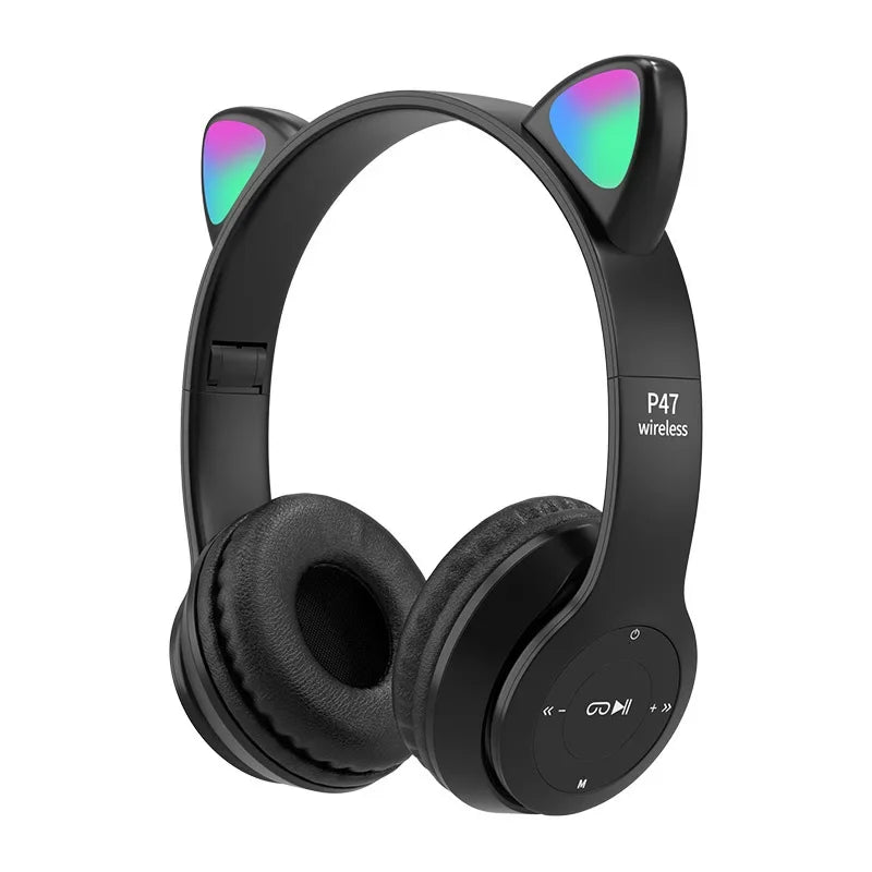LoomTech Cat Ear Wireless Headphones – Bluetooth Over-Ear Stereo Headset with LED Lights & Deep Bass