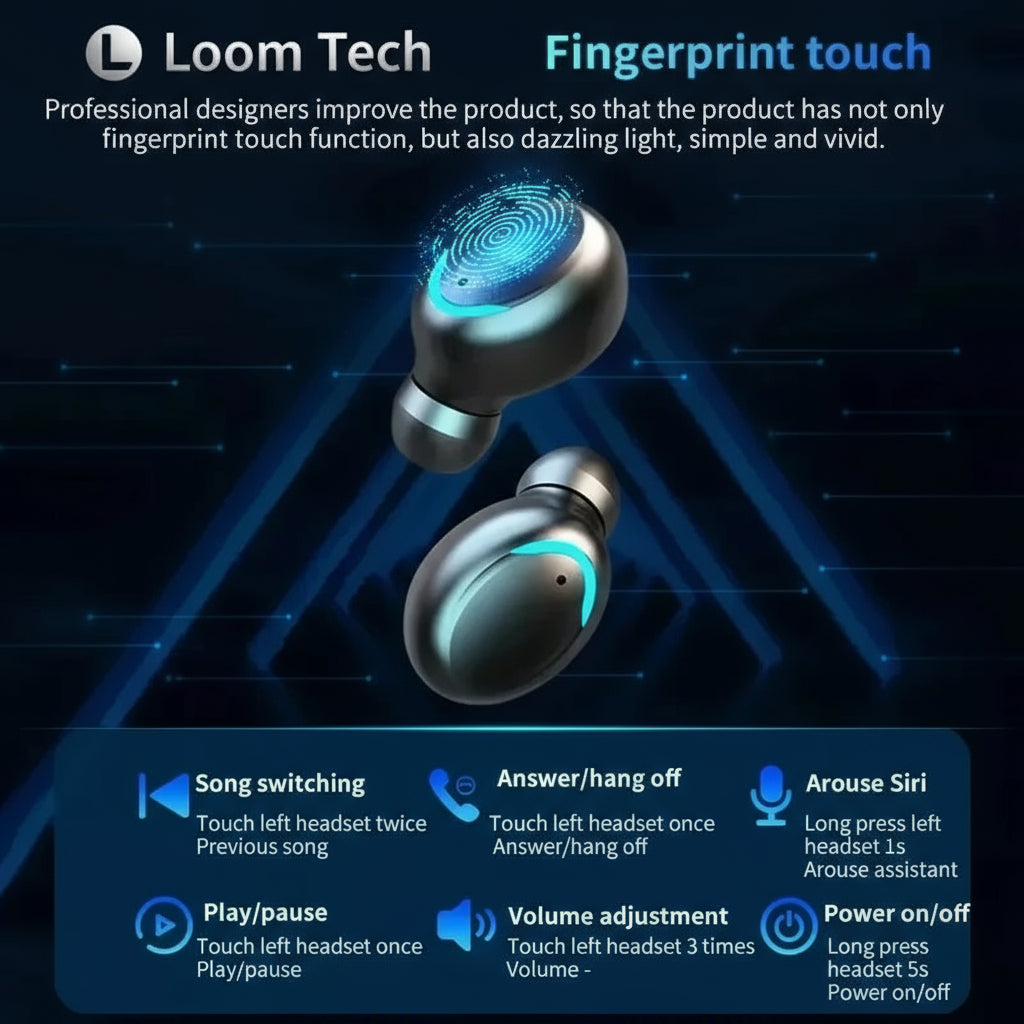 LoomTech F9-5 Wireless Earbuds – Bluetooth 5.3 Hi-Fi Stereo Headphones with Mic & Waterproof Design