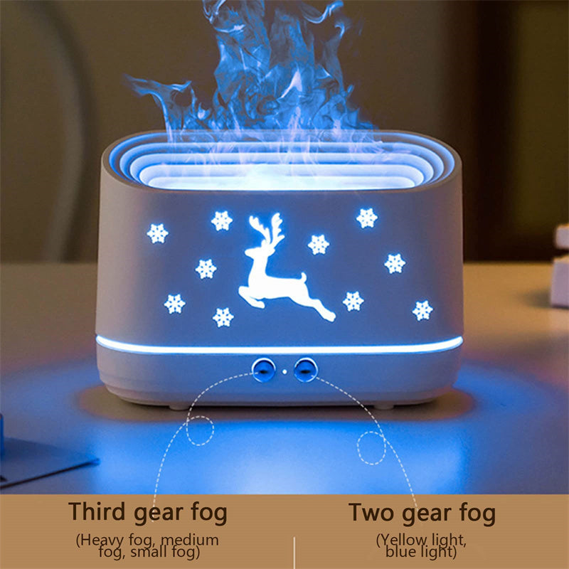 LoomTech™ Elk Flame Aroma Diffuser – USB Quiet Humidifier & Night Light Lamp for Christmas Home Décor