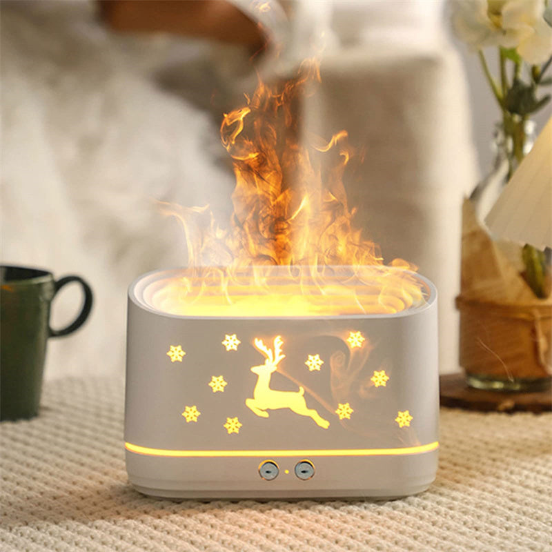 LoomTech™ Elk Flame Aroma Diffuser – USB Quiet Humidifier & Night Light Lamp for Christmas Home Décor