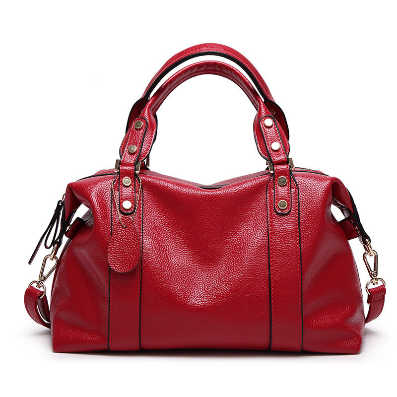 LoomTech™ Retro Boston Shoulder Bag – Genuine Leather Rivet Design Crossbody Handbag for Women