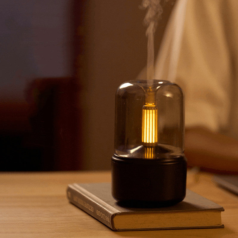 LoomTech™ Candlelight Aroma Diffuser – 120ml USB Humidifier with LED Night Light & Essential Oil Mist Maker