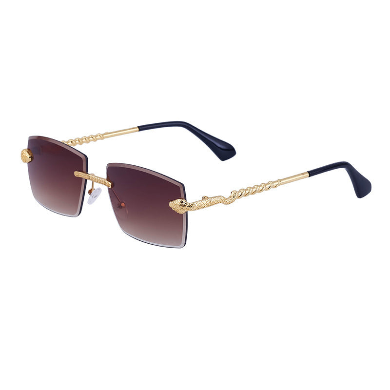 LoomTech™ Men’s Rimless Sunglasses – UV400 Protective Fashion Eyewear with Wood Grain Metal Detail