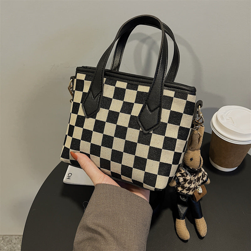 LoomTech™ Houndstooth Wool Shoulder Bag – Checkerboard Portable Tote & Messenger Handbag
